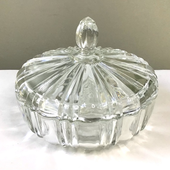 Vintage Anchor Hocking Clear Glass Candy Nut Dish Covered Old Cafe Pattern 7” - Picture 1 of 7